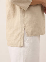 100% Linen Shawl V-Neck Half Sleeve Top JADE by LINTICO for women