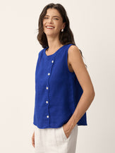 100% Linen Shell Button Detail Sleeveless Top GALATEA by LINTICO for women
