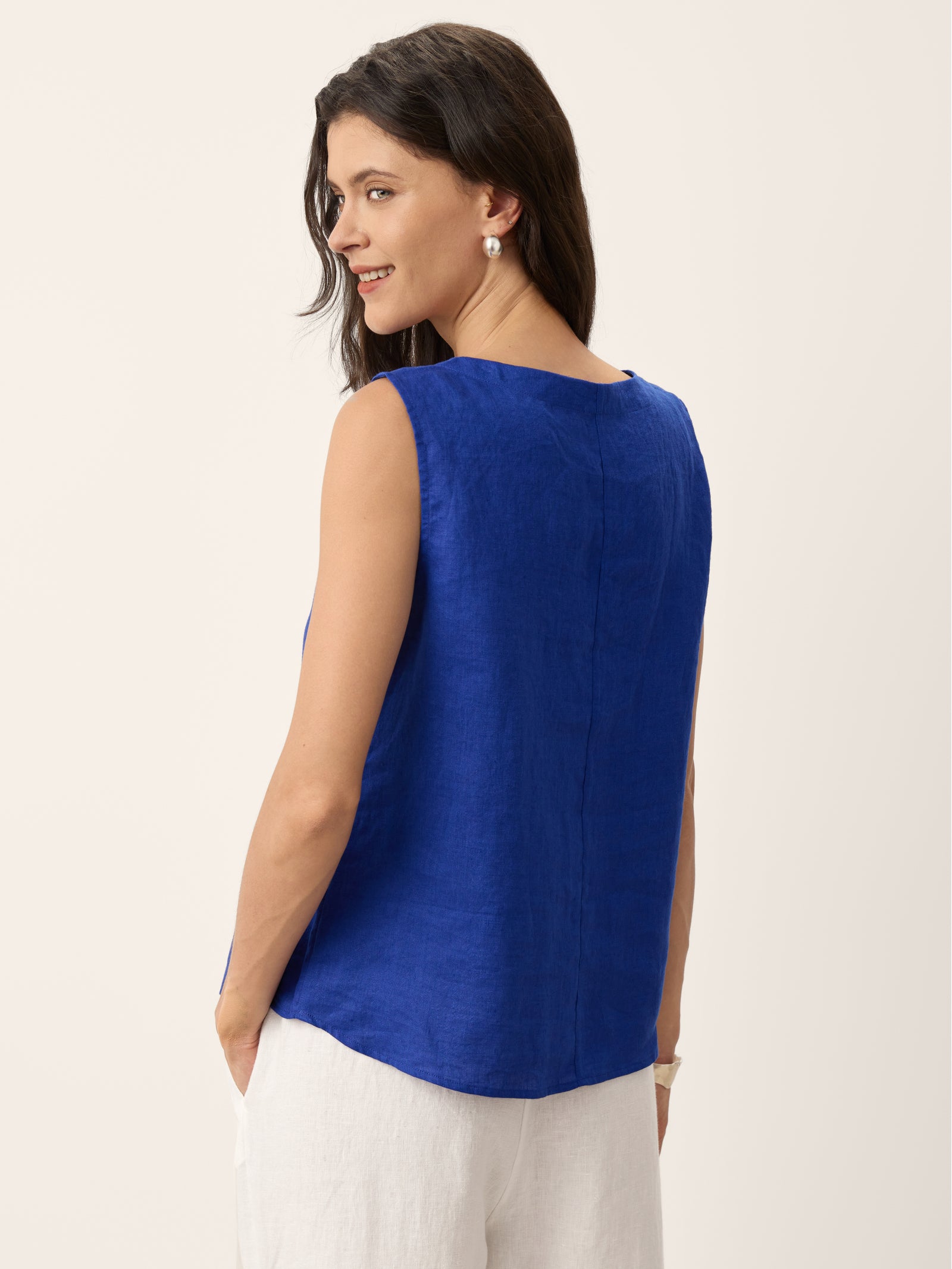 100% Linen Shell Button Detail Sleeveless Top GALATEA by LINTICO for women