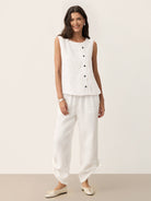 100% Linen Shell Button Detail Sleeveless Top GALATEA by LINTICO for women