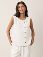 100% Linen Shell Button Detail Sleeveless Top GALATEA by LINTICO for women