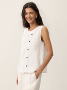 100% Linen Shell Button Detail Sleeveless Top GALATEA by LINTICO for women
