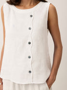 100% Linen Shell Button Detail Sleeveless Top GALATEA by LINTICO for women