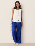 100% Linen Shell Button Detail Sleeveless Top GALATEA by LINTICO for women