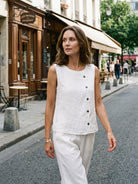 100% Linen Shell Button Detail Sleeveless Top GALATEA by LINTICO for women