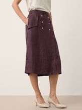 100% Linen Shell Button Flap Detail A Line Skirt PERDITA by LINTICO