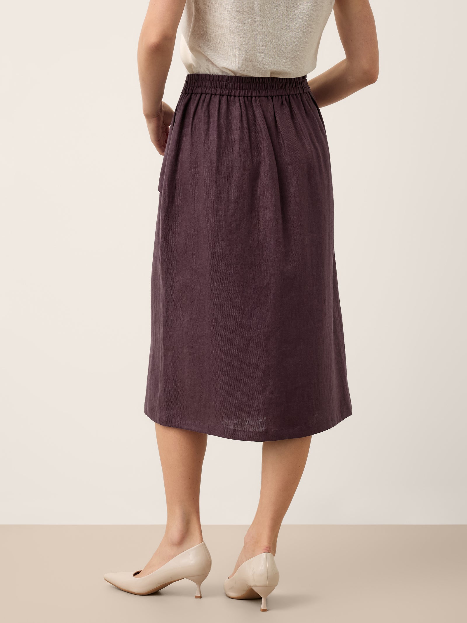 100% Linen Shell Button Flap Detail A Line Skirt PERDITA by LINTICO