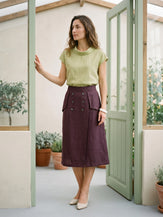 100% Linen Shell Button Flap Detail A Line Skirt PERDITA by LINTICO