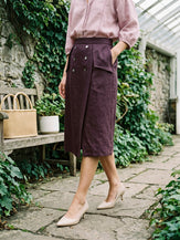 100% Linen Shell Button Flap Detail A Line Skirt PERDITA by LINTICO
