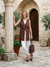 100% Linen Shell Button Slit Overtop DOMINIQUE by LINTICO for women