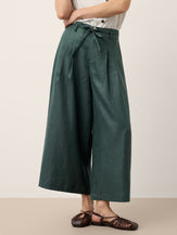 100% Linen Side Tie Elasticated Waist Wide Leg Cropped Pants CAMILLA by LINTICO for women