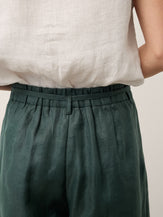 100% Linen Side Tie Elasticated Waist Wide Leg Cropped Pants CAMILLA by LINTICO for women