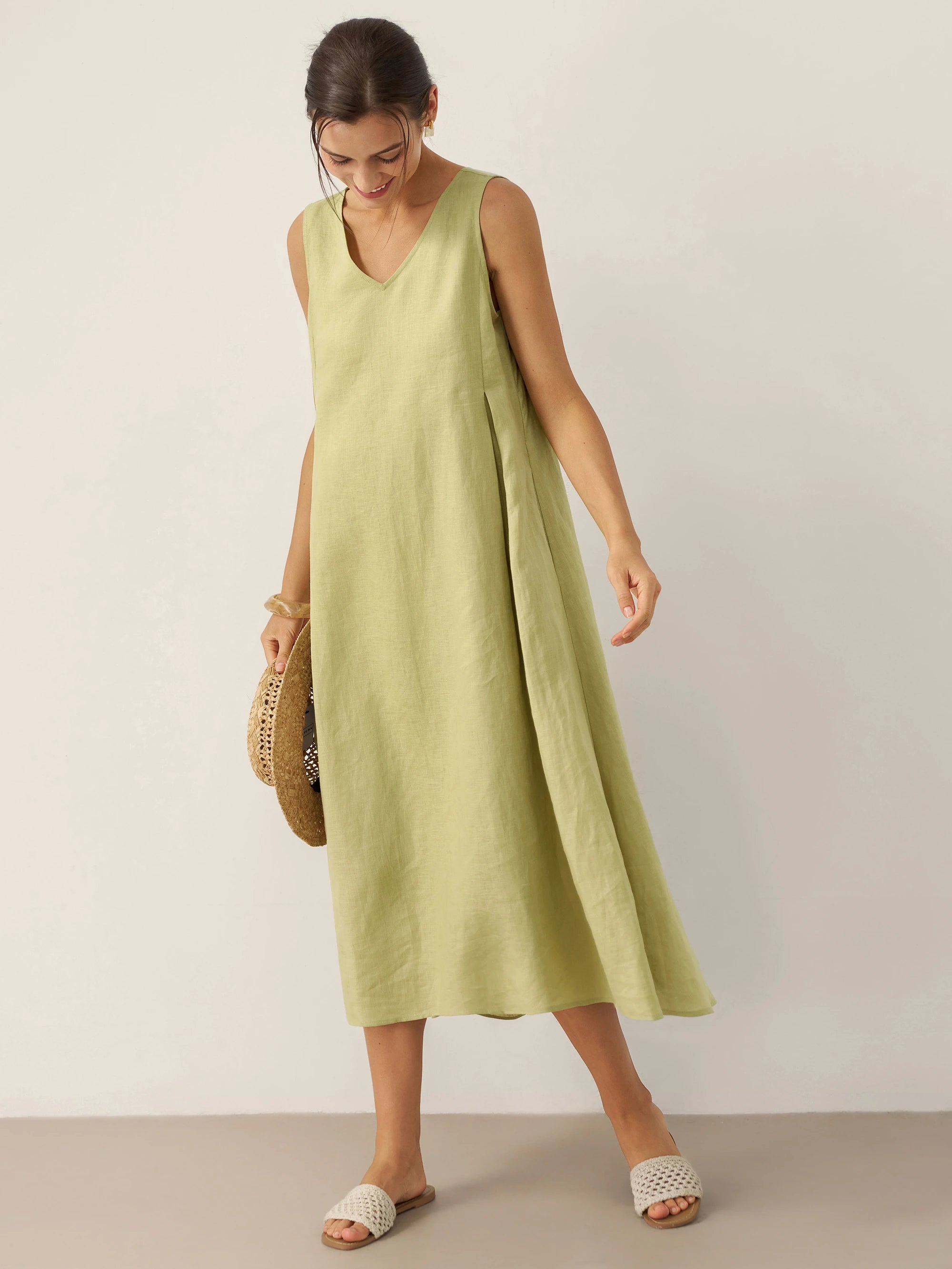 100% Linen Sleeveless A-Line Maxi Dress TARA