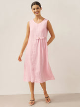 100% Linen Sleeveless Accordion Pleat Midi Dress TINA by LINTICO for women