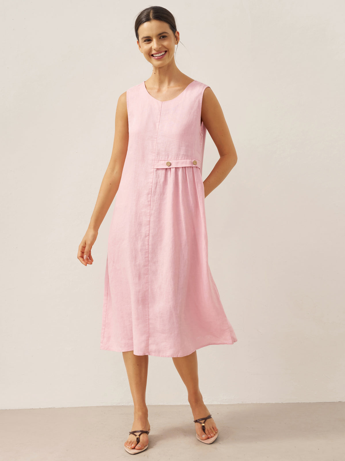 100% Linen Sleeveless Accordion Pleat Midi Dress TINA by LINTICO for women