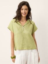 100% Linen Soft Collar Shell Button Rolled Cuff Top HELGA by LINTICO for women