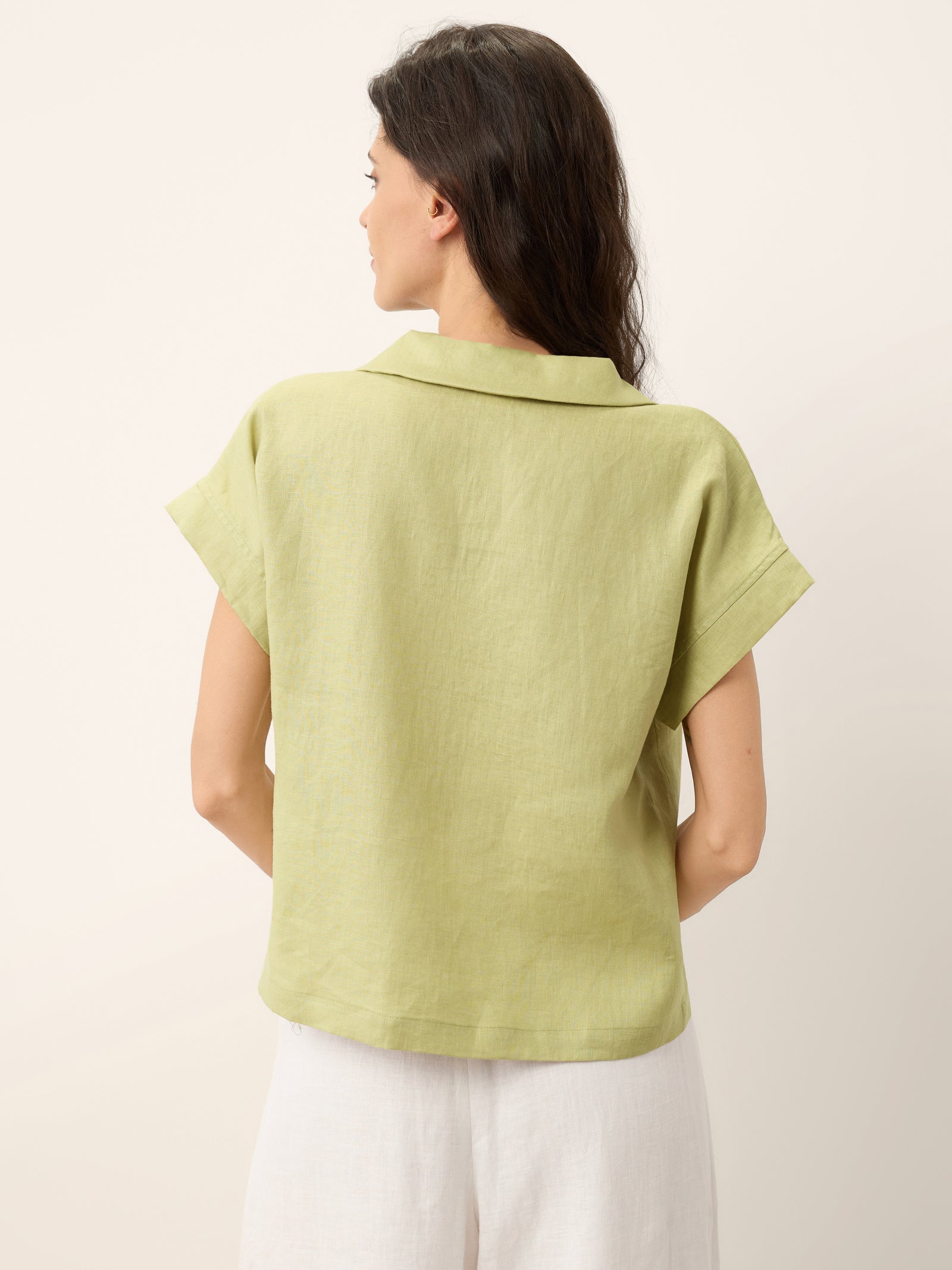100% Linen Soft Collar Shell Button Rolled Cuff Top HELGA by LINTICO for women