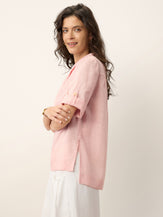 100% Linen Soft Collar Tab Sleeve Top OLGA by LINTICO for women