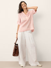 100% Linen Soft Collar Tab Sleeve Top OLGA by LINTICO for women