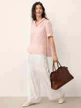 100% Linen Soft Collar Tab Sleeve Top OLGA by LINTICO for women