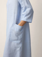 100% Linen Split-Neck Patch-Pocket Mini Dress KALINA by LINTICO for women