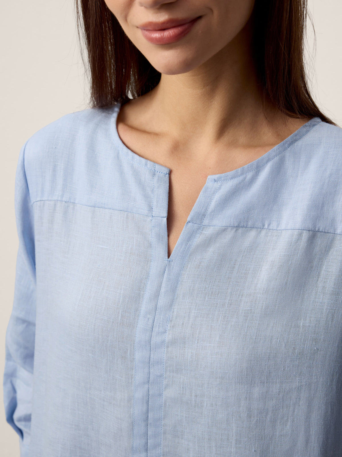 100% Linen Split-Neck Patch-Pocket Mini Dress KALINA by LINTICO for women