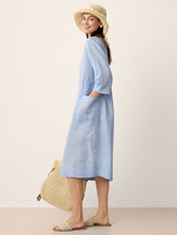 100% Linen Split-Neck Patch-Pocket Mini Dress KALINA by LINTICO for women