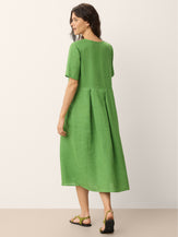 100% Linen Split Neck Button Detail Midi Dress SERAPHINE by LINTICO for women