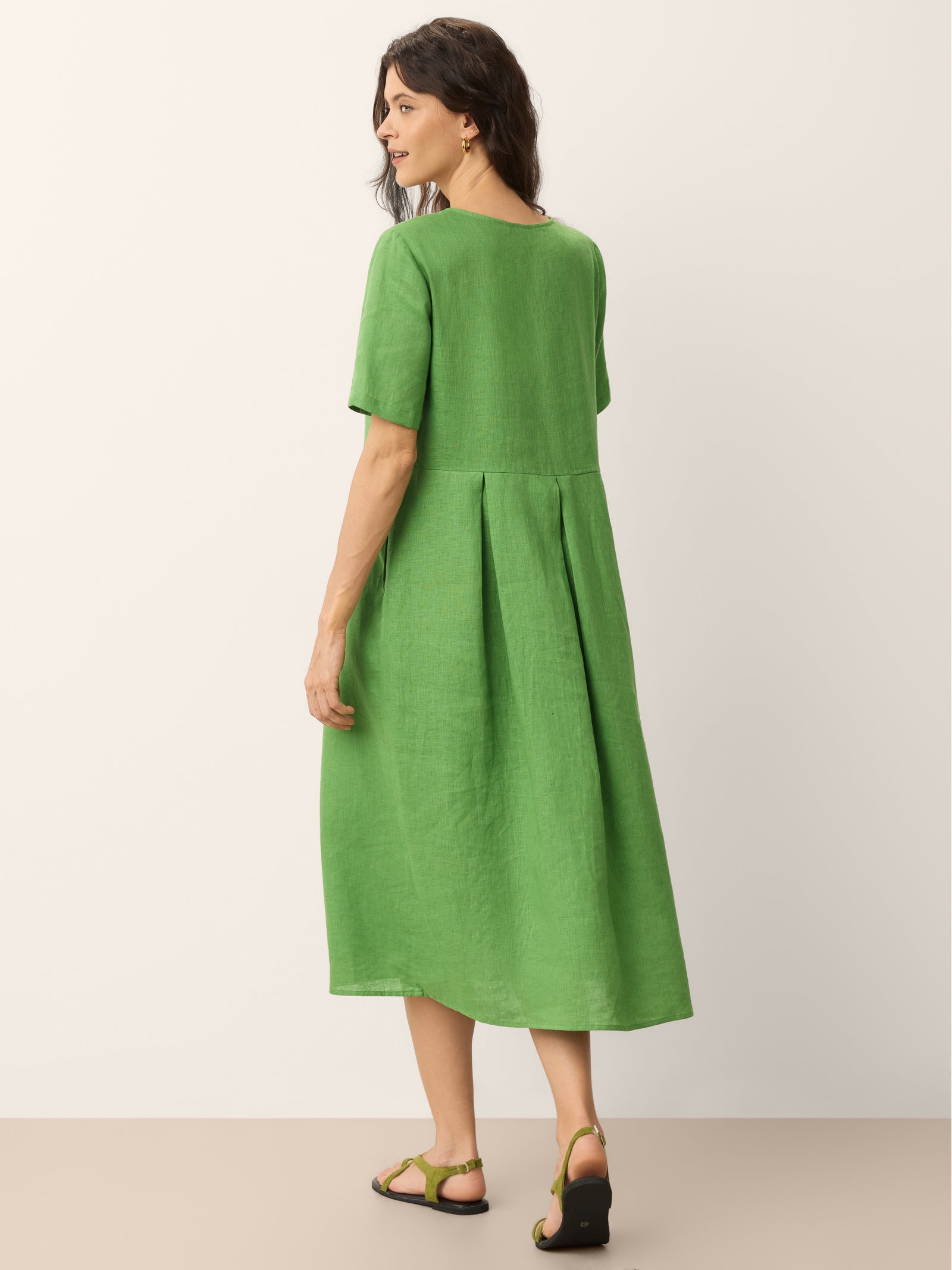100% Linen Split Neck Button Detail Midi Dress SERAPHINE by LINTICO for women