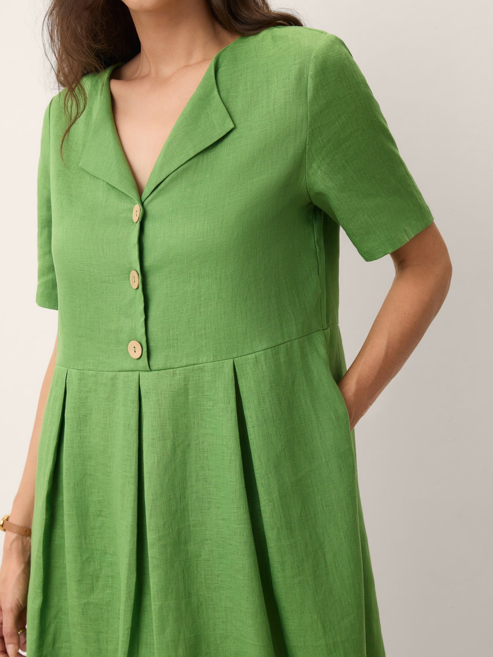 100% Linen Split Neck Button Detail Midi Dress SERAPHINE by LINTICO for women
