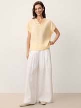 100% Linen Stand-Collar Curved-Hem Top CRESSA by LINTICO for women