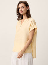 100% Linen Stand-Collar Curved-Hem Top CRESSA by LINTICO for women