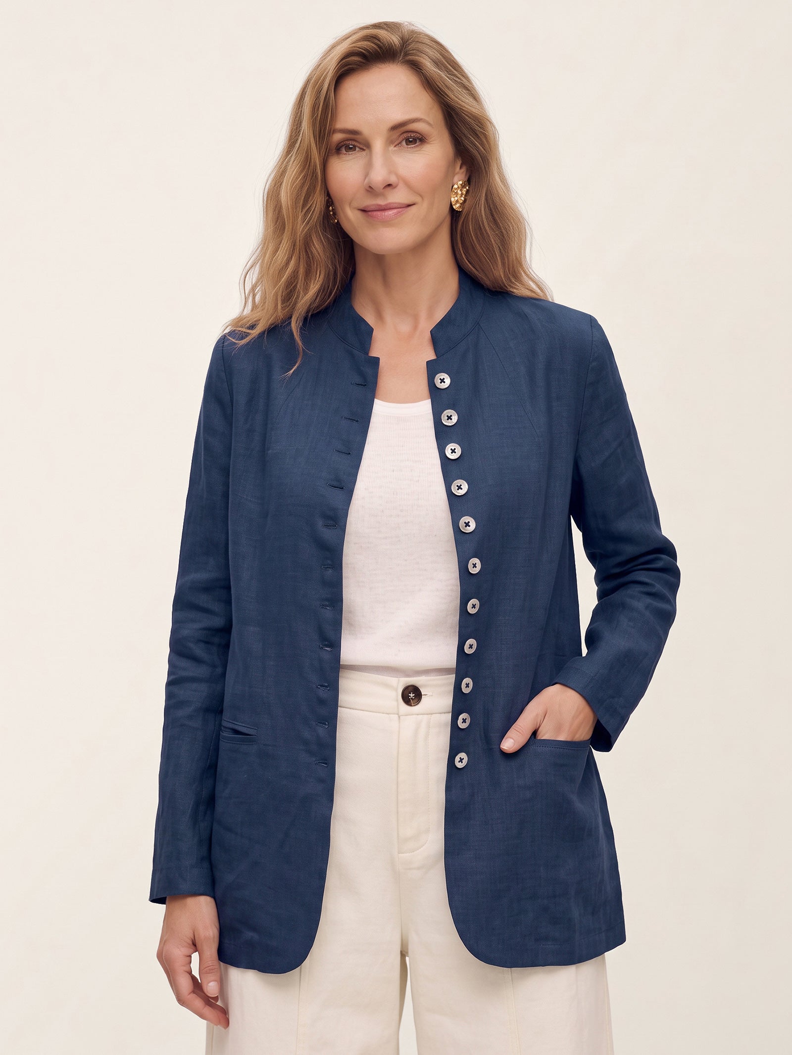 100% Linen Stand Collar Princess Seam Jacket ALIDA – LINTICO