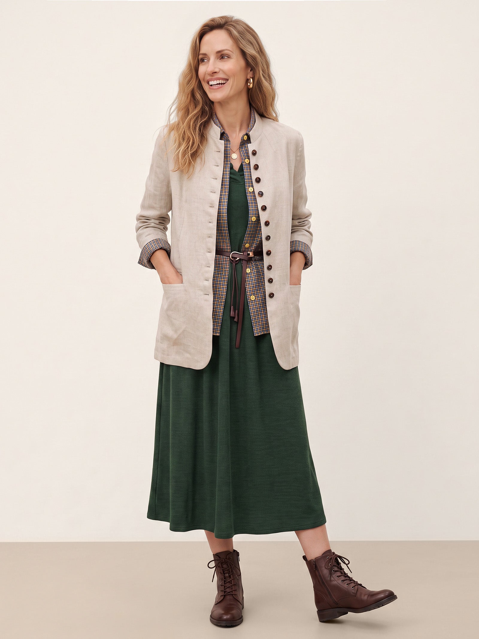 100% Linen Stand Collar Princess Seam Jacket ALIDA – LINTICO