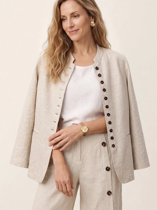 100% Linen Stand Collar Princess Seam Jacket ALIDA