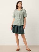 100% Linen Striped Braided Neck Shell Button Top ARDEN by LINTICO for women