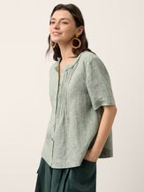 100% Linen Striped Braided Neck Shell Button Top ARDEN by LINTICO for women