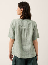 100% Linen Striped Braided Neck Shell Button Top ARDEN by LINTICO for women