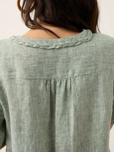 100% Linen Striped Braided Neck Shell Button Top ARDEN by LINTICO for women