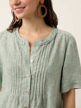 100% Linen Striped Braided Neck Shell Button Top ARDEN by LINTICO for women