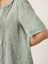 100% Linen Striped Braided Neck Shell Button Top ARDEN by LINTICO for women