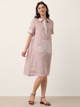 100% Linen Striped Shirt Collar Midi Shirt Dress NOELLE by LINTICO