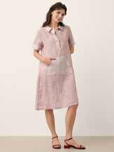 100% Linen Striped Shirt Collar Midi Shirt Dress NOELLE by LINTICO