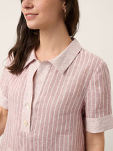 100% Linen Striped Shirt Collar Midi Shirt Dress NOELLE by LINTICO