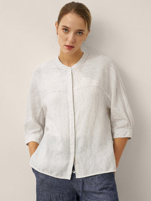 100% Linen Striped Three-Quarter Sleeve Shirt SKYLAR