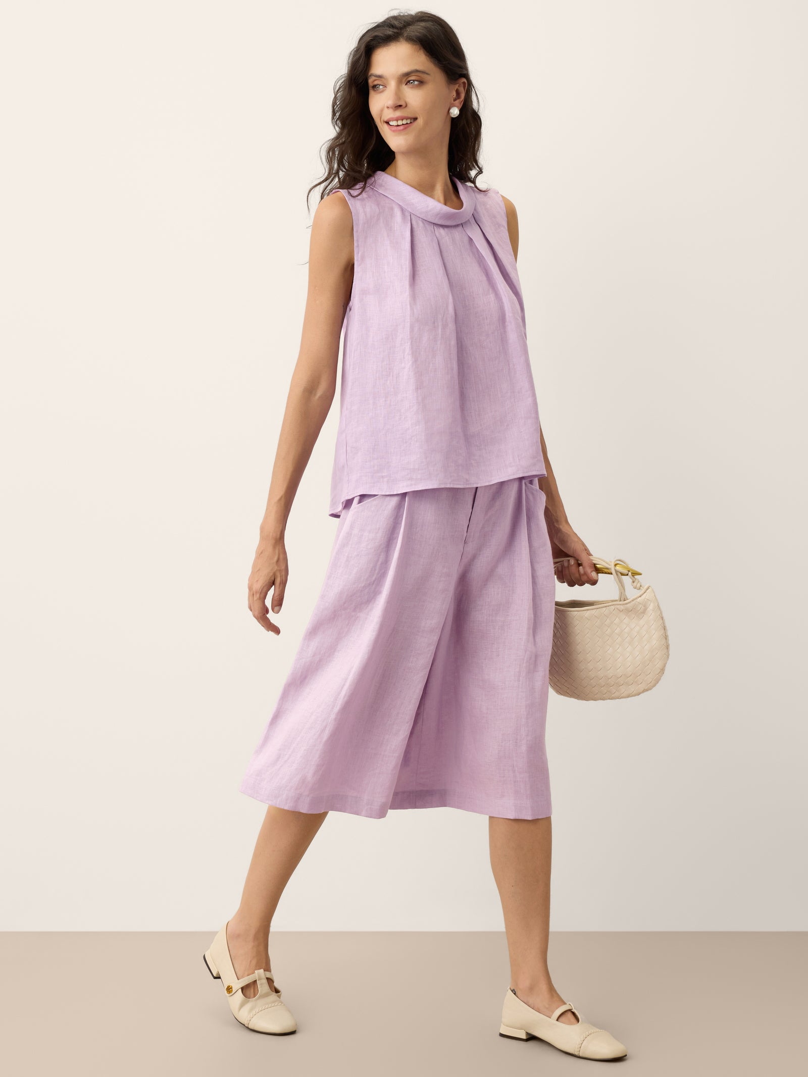 100% Linen Structured Collar Sleeveless Blouse BLAIR by LINTICO for women