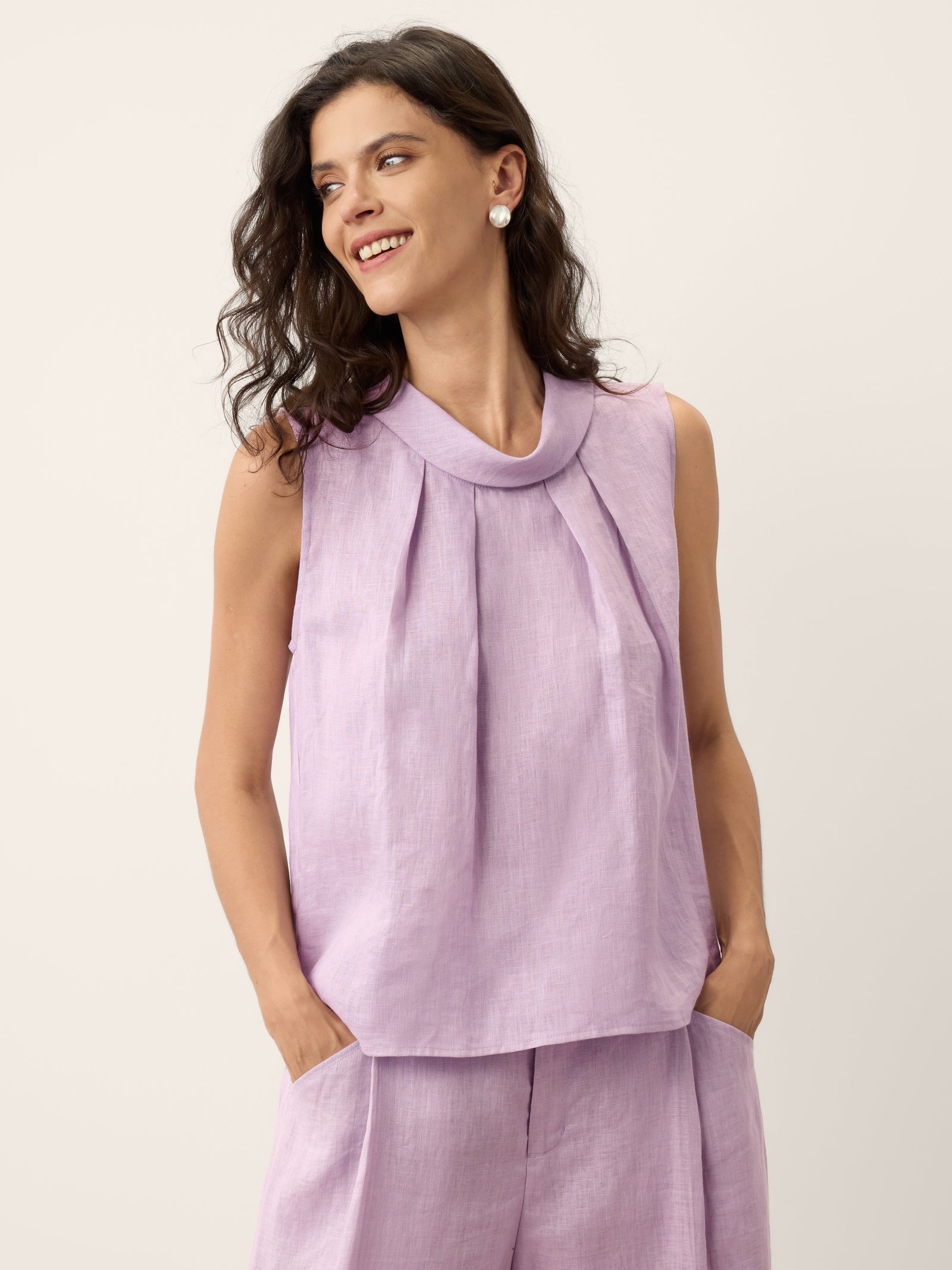 100% Linen Structured Collar Sleeveless Blouse BLAIR by LINTICO for women
