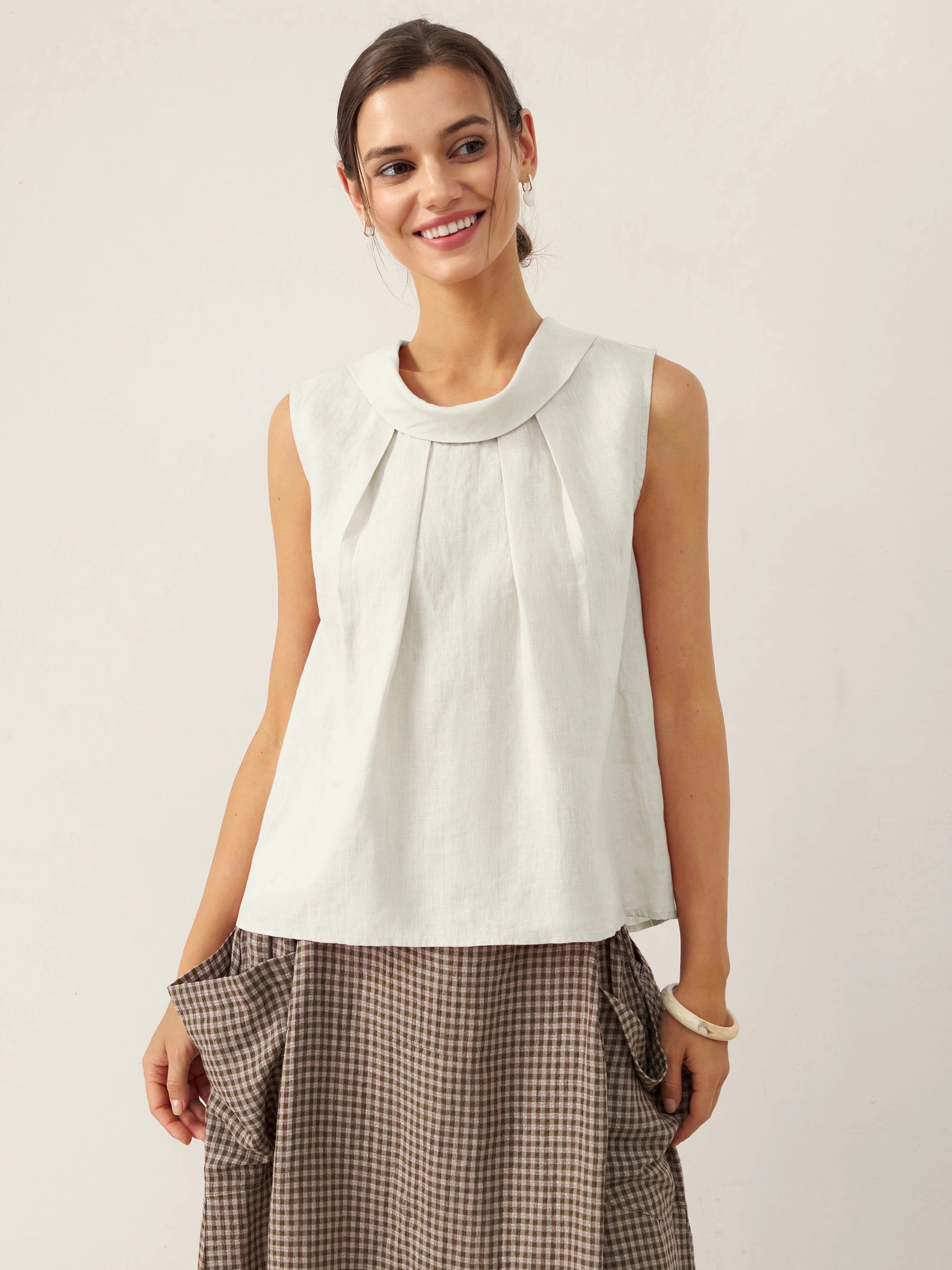 100% Linen Structured Collar Sleeveless Blouse BLAIR