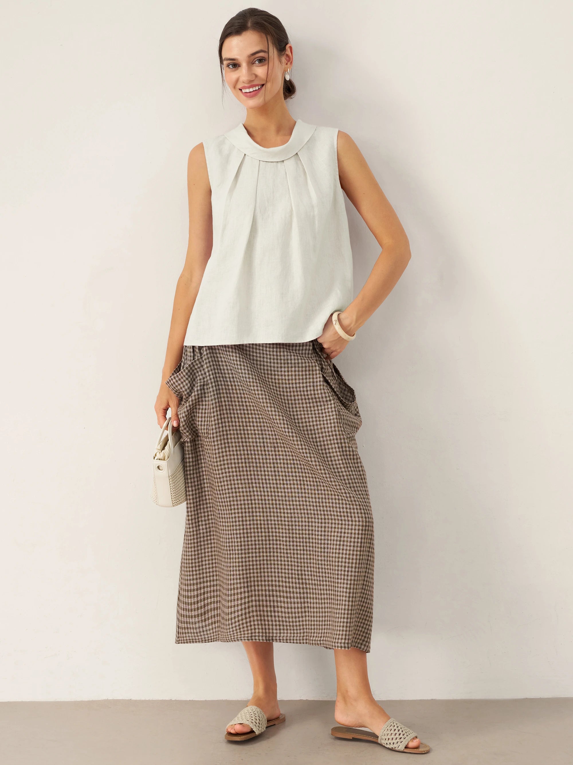 100% Linen Structured Collar Sleeveless Blouse BLAIR