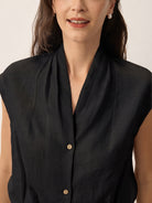 100% Linen Surplice Neck Elasticated Back Cropped Shirt VALERIA by LINTICO for women